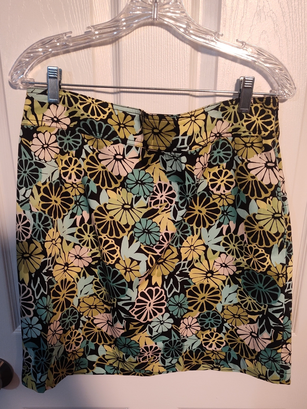 Geoffrey Beene Black Mini Skirt with Yellow, Mint & Pink Floral Print